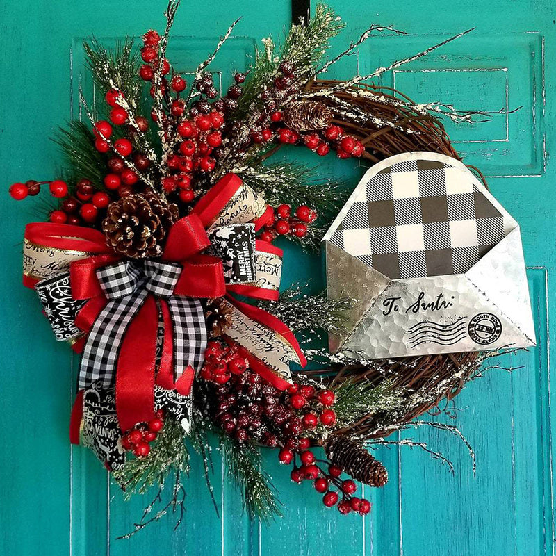 Red and Black Lattice Bow Wreath | Elegant Door Decor