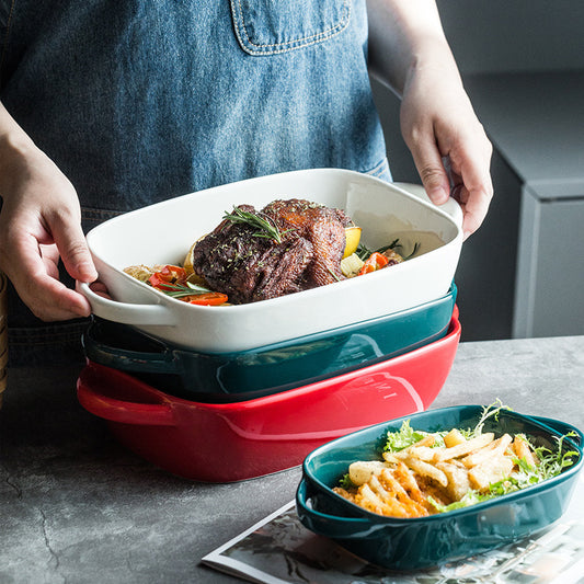 Ceramic Rectangular Bakeware | Dual Handle Design | Oven Safe