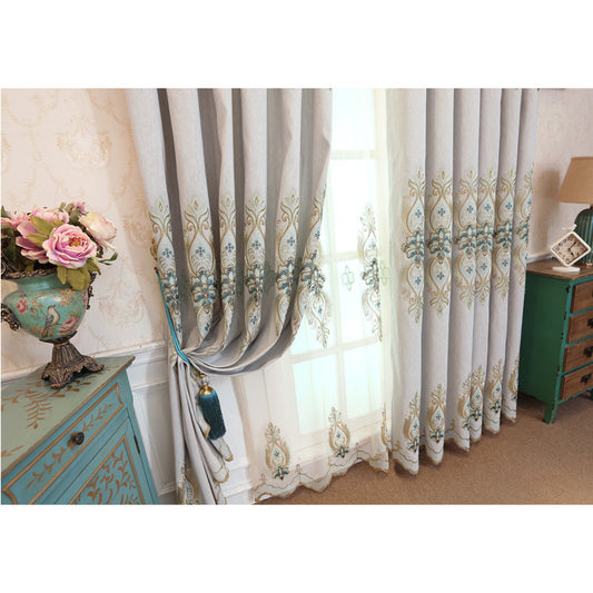 Slub Cotton Embroidery Curtain Fabric | Elegant Home Decor 