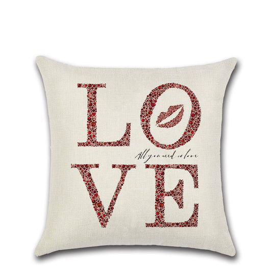 Love Theme Linen Pillow Cover