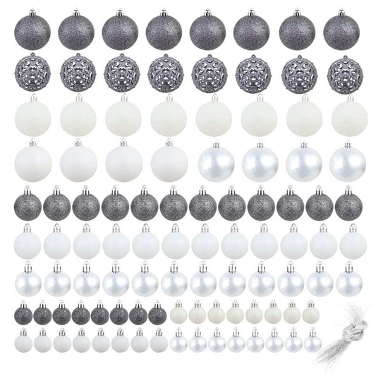 100 Piece Christmas Ball Set White/Gray