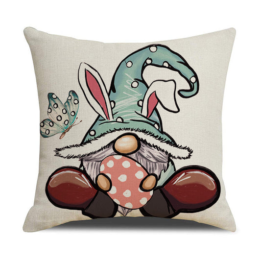 Easter Linen Print Cartoon Pillow Cover