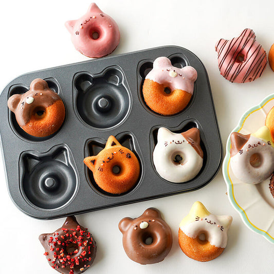 Cat & Bear Donut Baking Tray | Cute Cotton Mold | Non-Stick Bakeware