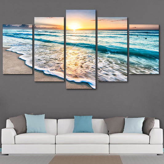 Sunset Beach Waves 5 Panel Wall Art HD