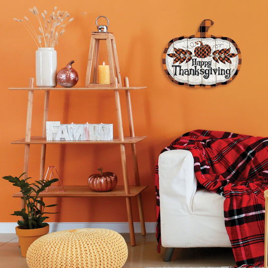 Happy Thanksgiving Plaid Pumpkin Wall Art