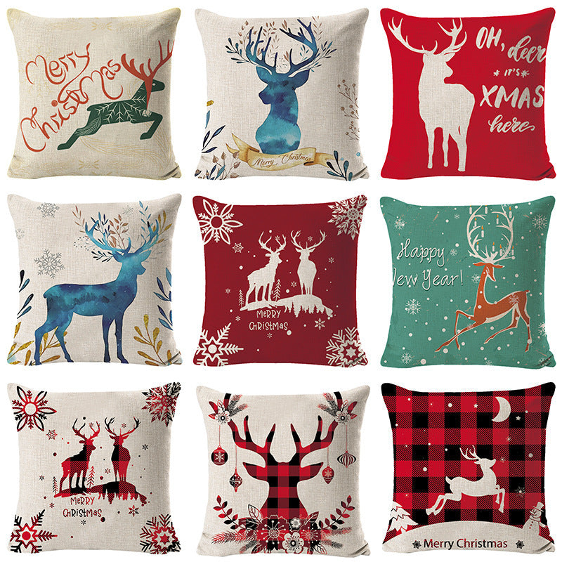 Elk Printing Linen Pillow Cover | Rustic Holiday Decor