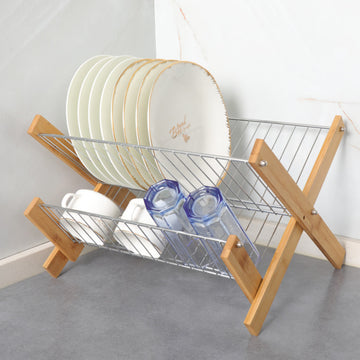 Bamboo Folding Dishes Draining Rack | Space-Saving & Eco-Friendly