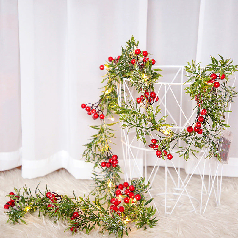 Red Fruit Garland | Lighted Needle Leaf | Holiday Decor