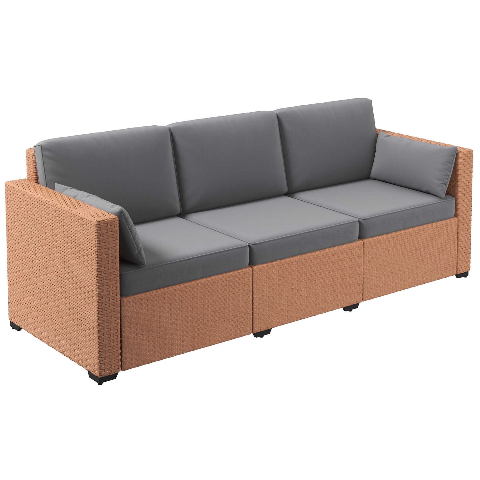 Outsunny Wicker Patio Couch PE Rattan 3-Seat Sofa