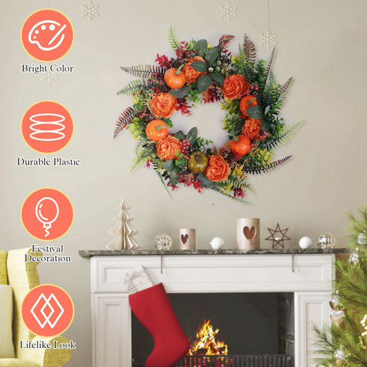 Autumn Wreath with Pumpkin Flowers