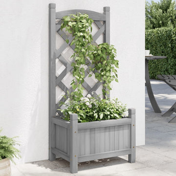 Planter with Trellis Gray Solid Wood Fir