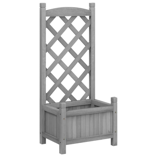 Planter with Trellis Gray Solid Wood Fir