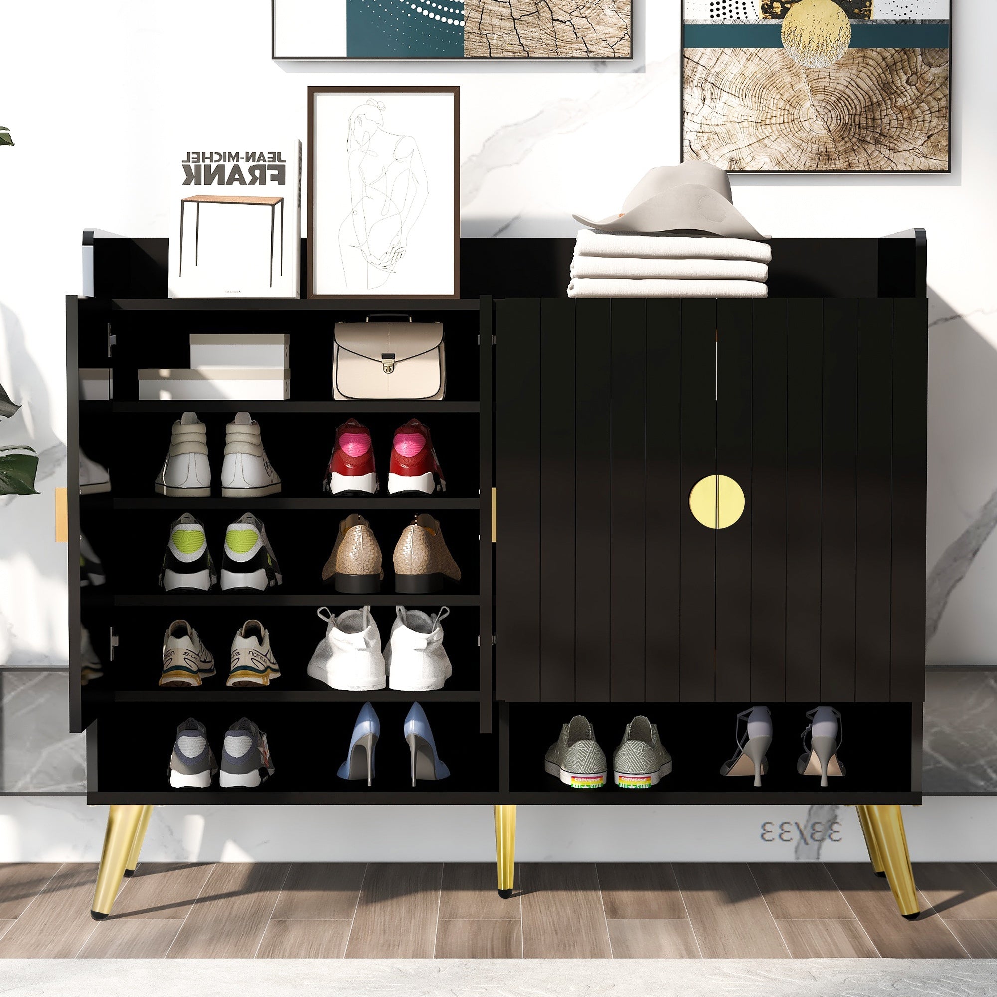 Tier Shoe Storage Cabinet with Adjustable Shelves