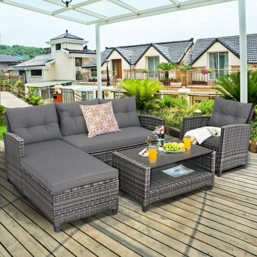 4 Pieces Patio Rattan Furniture Set