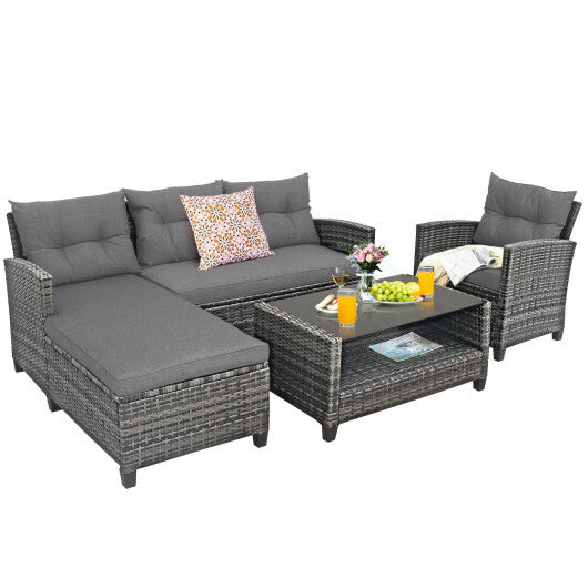 4 Pieces Patio Rattan Furniture Set