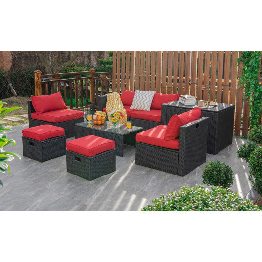 8 Pieces Patio Rattan Storage Table Furniture Set