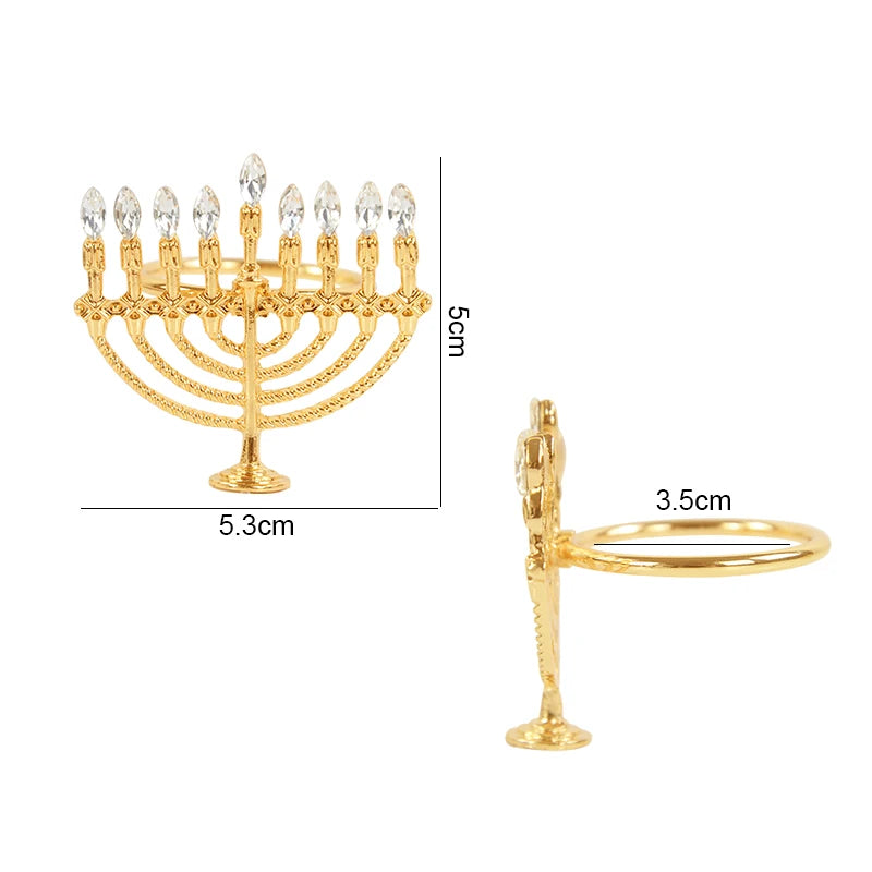 Gold Hanukkah Candlestick & Napkin Ring Set | Elegant Holiday Decor