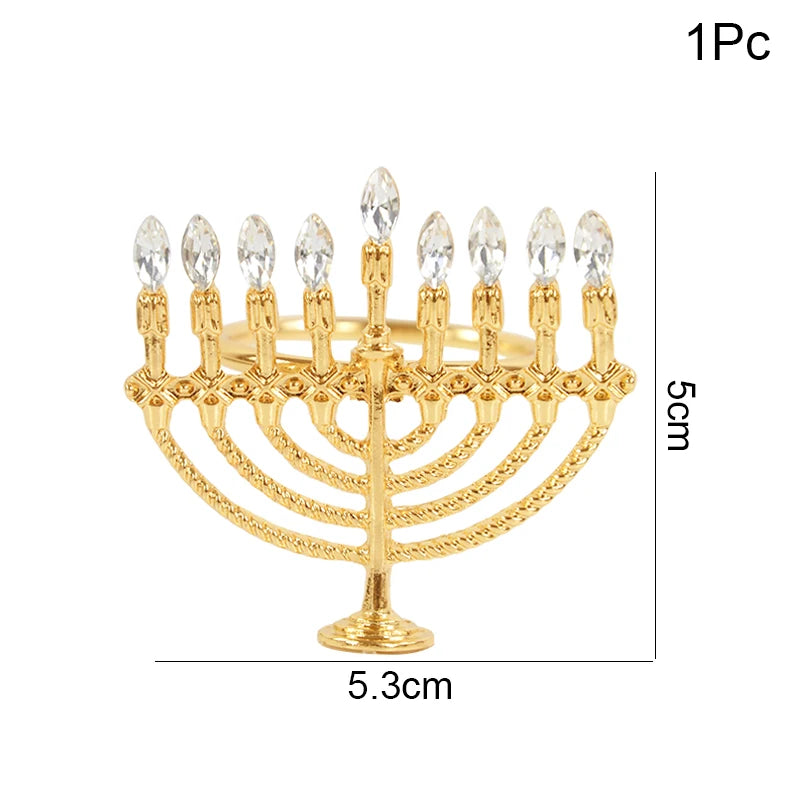 Gold Hanukkah Candlestick & Napkin Ring Set | Elegant Holiday Decor