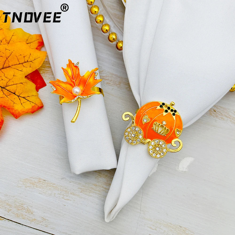 Harvest Pumpkin Napkin Rings | Maple Leaf Design | Festive Table Decor