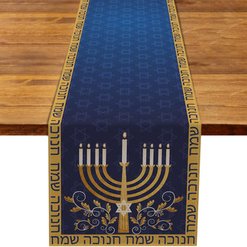 Happy Hanukkah Table Runner | Menorah Design | Festive Decor