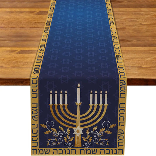 Happy Hanukkah Table Runner | Menorah Design | Festive Decor