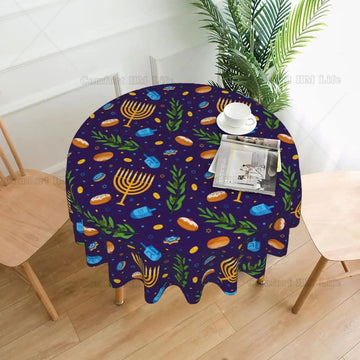 Happy Hanukkah Round Tablecloth | Festive Decor | Elegant Design