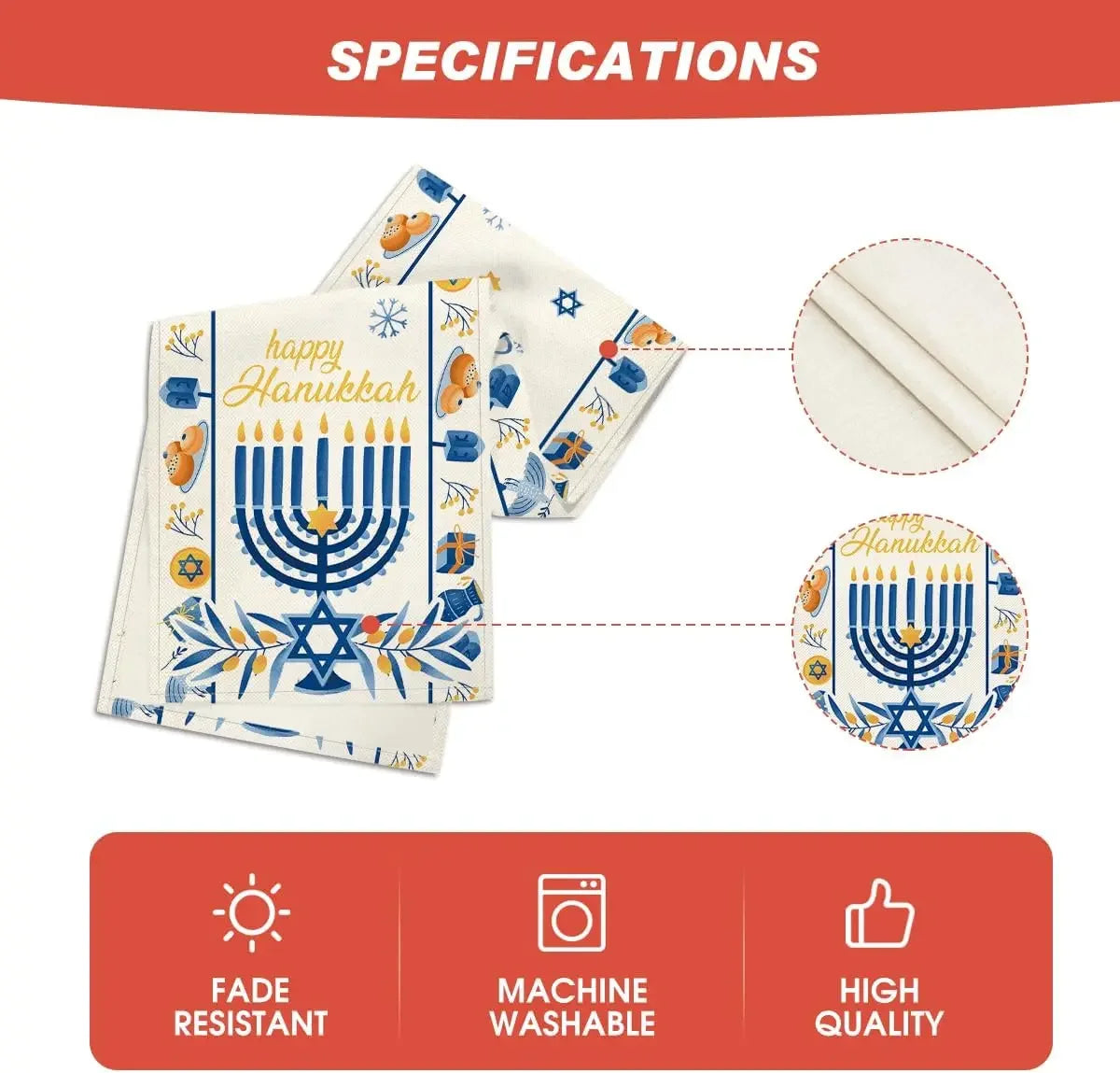 Happy Hanukkah Menorah Table Runner | Elegant Linen Decor