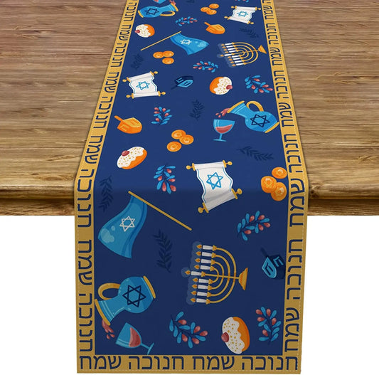 Hanukkah Linen Table Runner | Festive Holiday Decor | Elegant Design