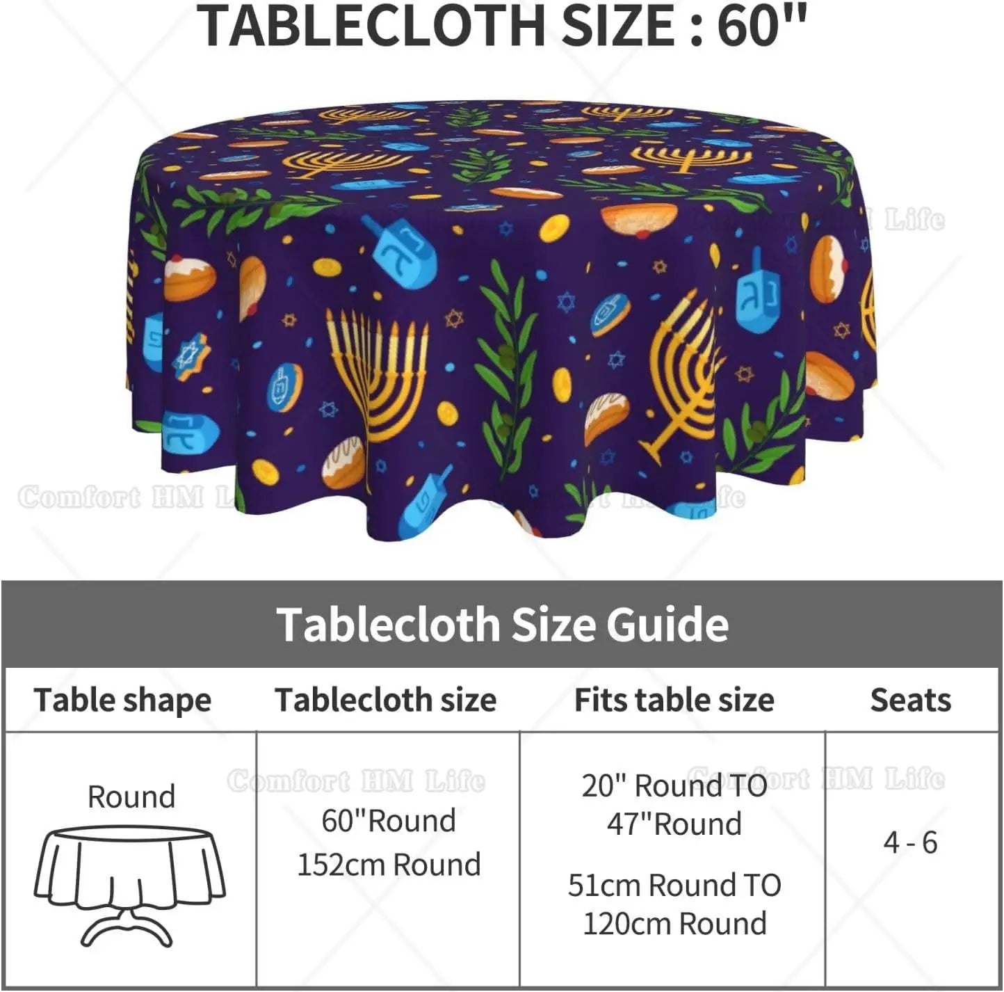 Happy Hanukkah Round Tablecloth | Festive Decor | Elegant Design