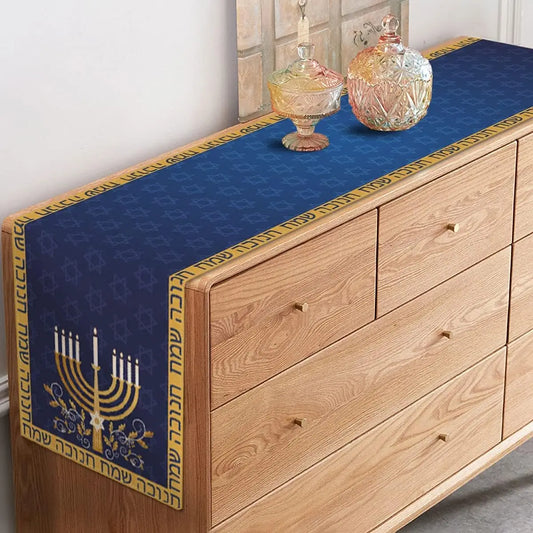 Happy Hanukkah Table Runner | Menorah Design | Festive Decor