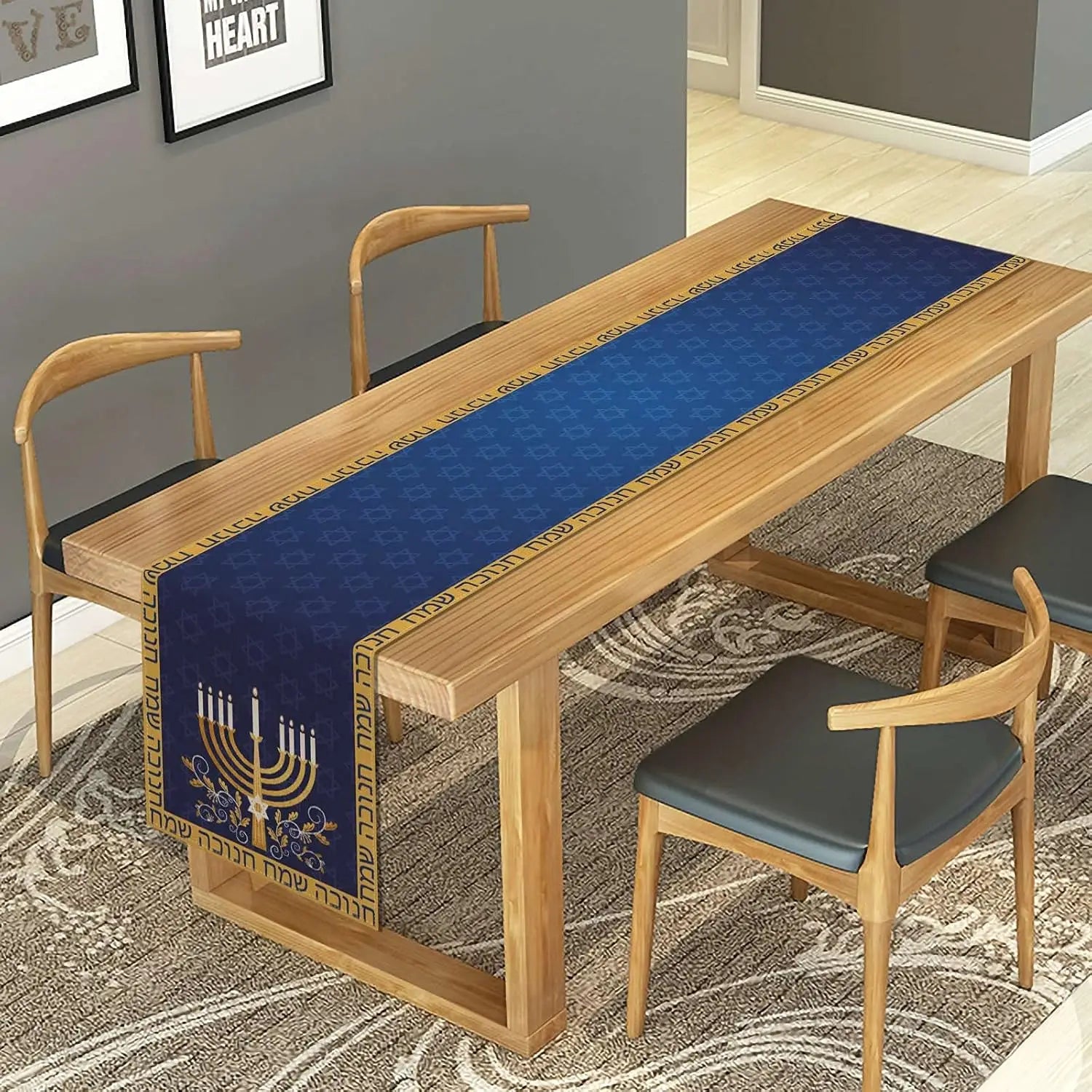 Happy Hanukkah Table Runner | Menorah Design | Festive Decor