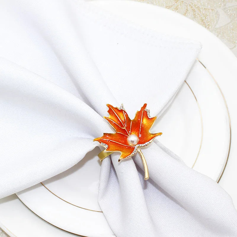 Harvest Pumpkin Napkin Rings | Maple Leaf Design | Festive Table Decor