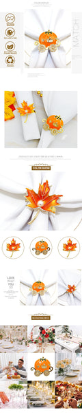 Harvest Pumpkin Napkin Rings | Maple Leaf Design | Festive Table Decor