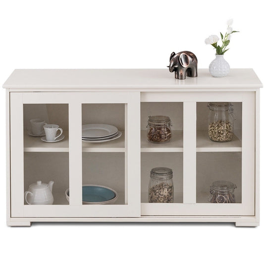 Wooden Buffet Sideboard with Glass Sliding Doors