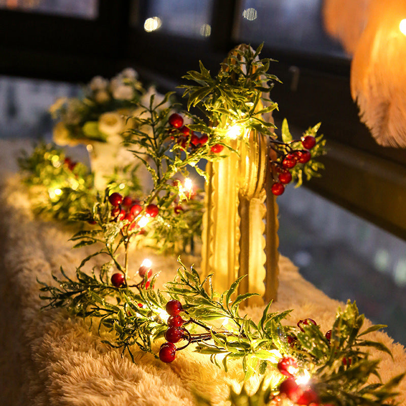 Red Fruit Garland | Lighted Needle Leaf | Holiday Decor