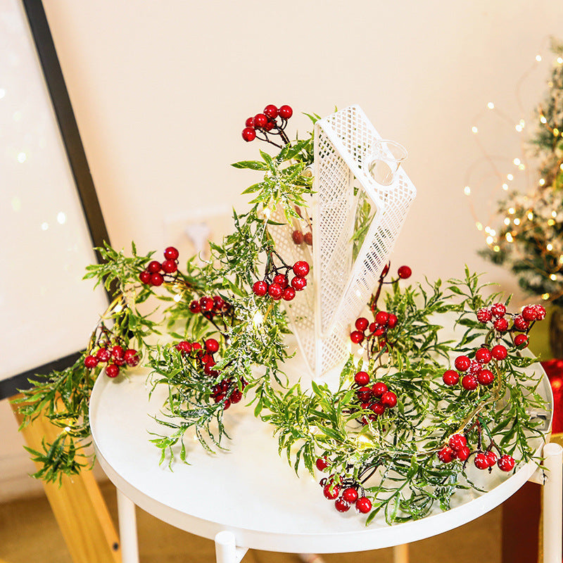 Red Fruit Garland | Lighted Needle Leaf | Holiday Decor