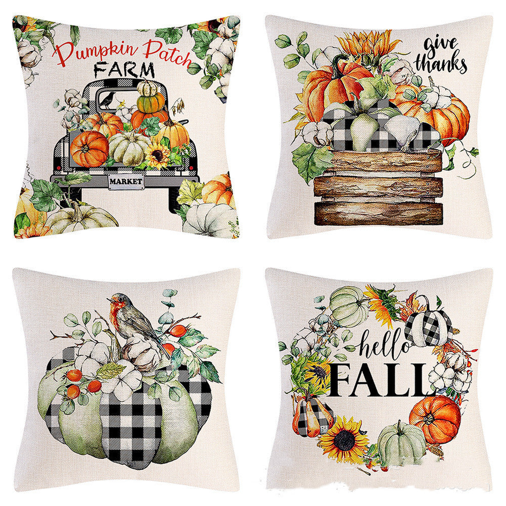 Autumn Pumpkin Maple Leaf Truck Pillow Cover