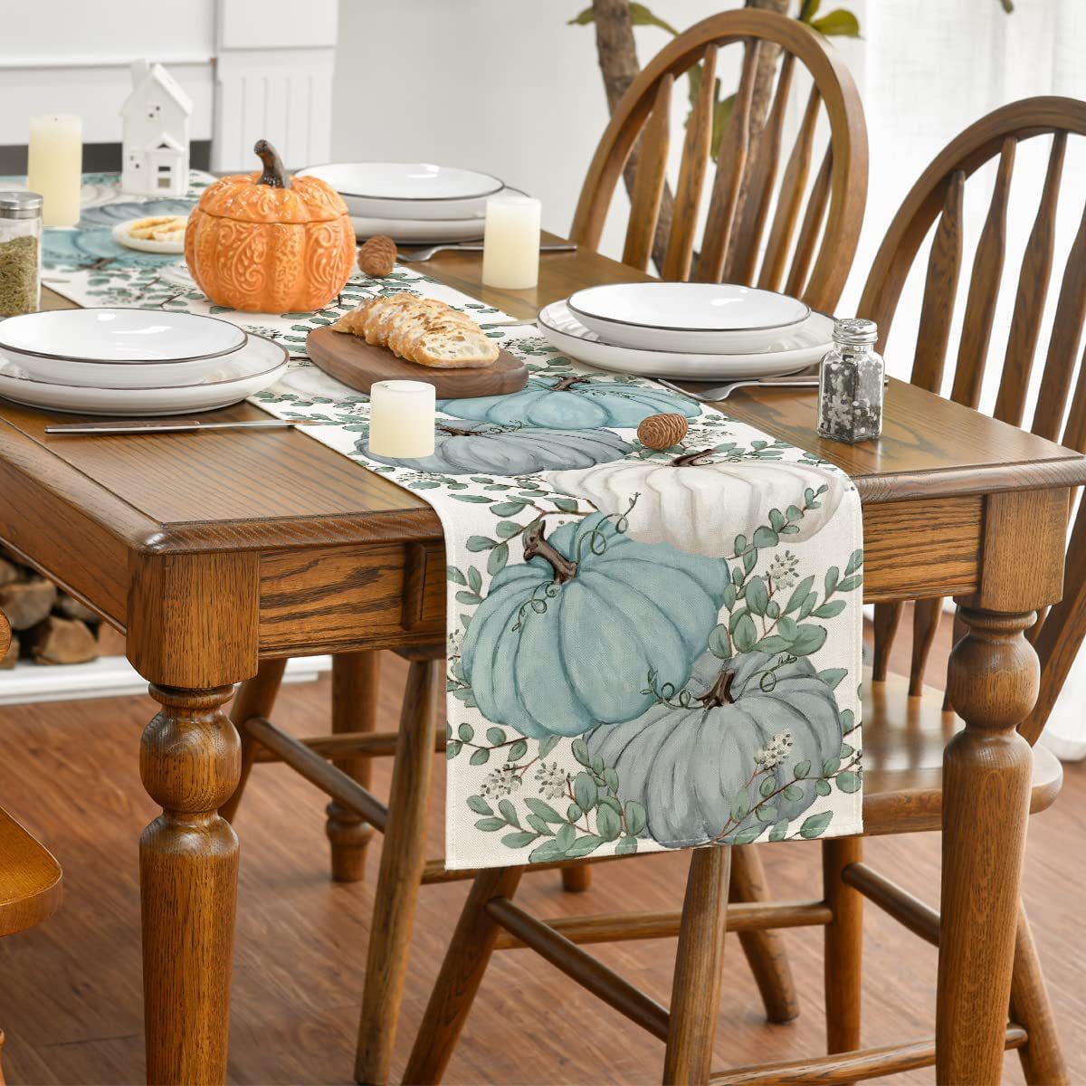 Pumpkin Linen Table Runner | Thanksgiving Decor | Elegant