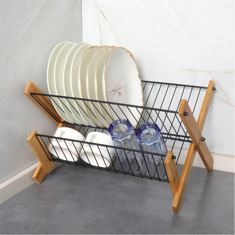 Bamboo Folding Dishes Draining Rack | Space-Saving & Eco-Friendly