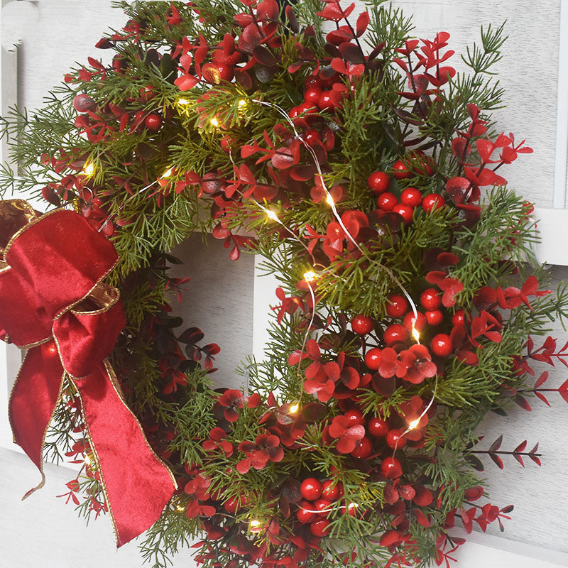 Artificial Cherry Pattern Wreath | Vibrant Holiday Decor | Seasonal Accent