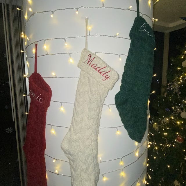 Embroidered Knitted Christmas Stockings | Gift Bag Decor | Holiday Tradition