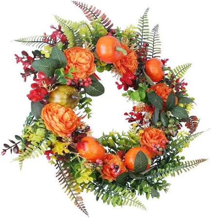 Autumn Wreath with Pumpkin Flowers